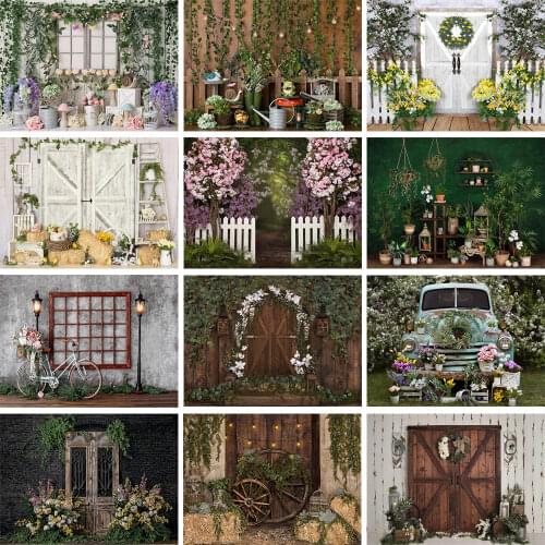 Spring Newborn Baby Photography Background Green Wine Wooden Door Decor Props Backdrop Child Birthday Cake Smash Photo Studio