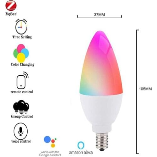 Hot E12/E14 Tuya Zigbee 3.0 Smart Candle Bulb RGBCW Dimmable 5W LED Voice Control Works With Alexa Google Home Smart Life New