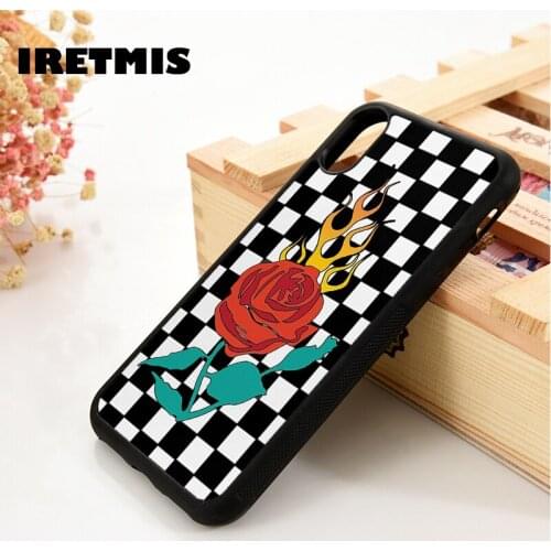 Iretmis 5 5S SE 6 6S Silicone Rubber Phone Case Cover for iPhone 7 8 Plus X Xs 11 12 MINI Pro Max XR Checkered Flames Flower