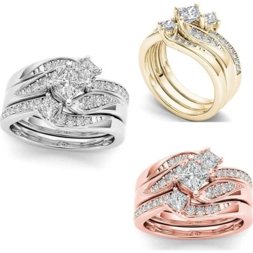 Exquisite Female Bridal Ring Set Fashion Gold Wedding Band Jewelry Promise Love Engagement Rings For Women Size5-11