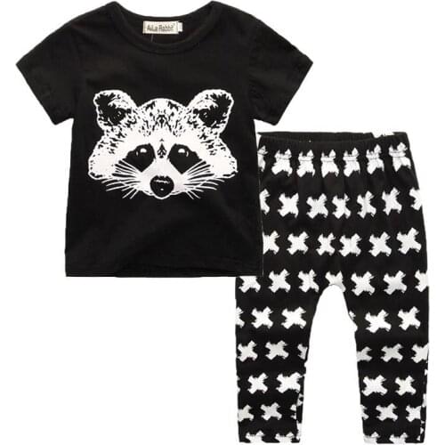 Boys' Suit 2021 Summer New Baby Cotton Childrens Fox Head Short Sleeve T-shirt Casual Pants