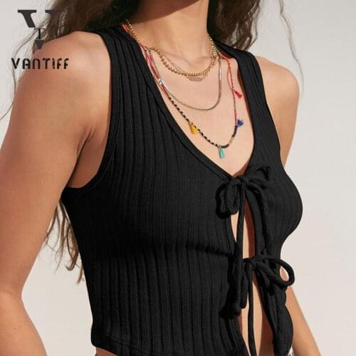 Sexy Crop Tank Tops Women Fashion Streetwear New Sexy Bodycon Top Chest Tie with Solid Color Slim Cardigan Small Vest for Woman