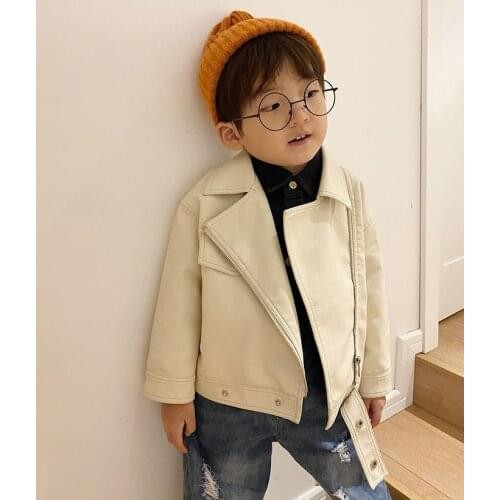High Quality Boys Girls Pu Leather Jacket New Design Kid Korean Waterproof Windproof Outwear Children Leather Collar Zipper Coat