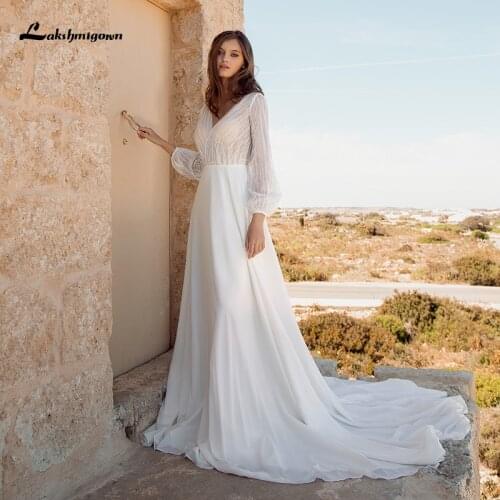 Lakshmigown Long Sleeve Dress Women A-Line Wedding Dresses Puff Sleeve Bridal Boho Wedding Gown Chiffon vestido de novia 2021
