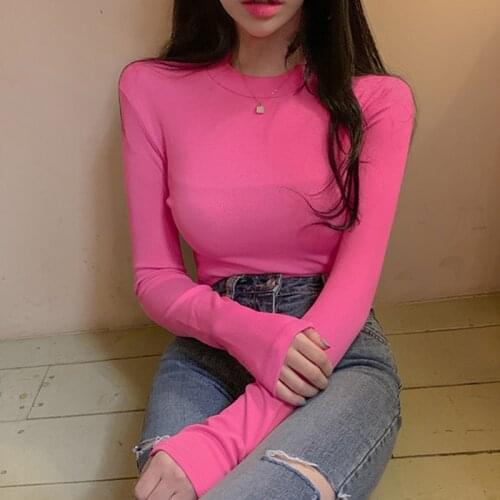 LJSXLS Spring Top Sexy T Shirt Women Elasticity T-Shirt Korean Woman Clothes Basic Tshirt Female Casual Long Sleeve Tops 2021