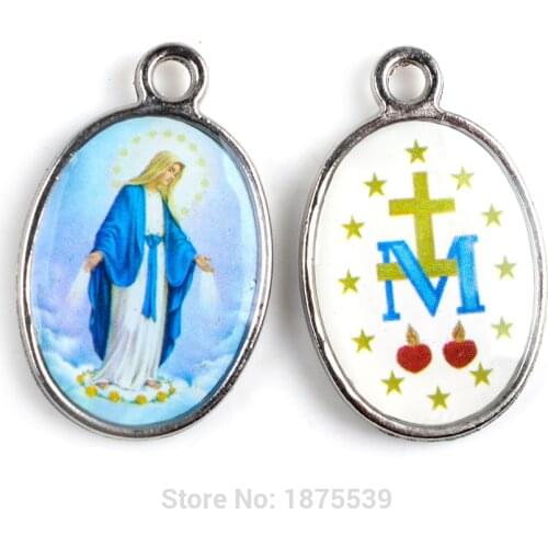 Our Lady of Grace Medium Size Medal Two Side Different Pictures Blue Immaculate Conception