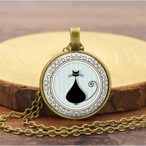 Fashion Glass Dome Pendant Necklace Black Cat Vintage Alloy Glass Necklace Women Men Jewelry for Birthday Jewelry Accesory