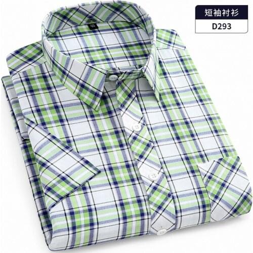2021 New Men Shirt Short Sleeve Summer Turn-Down Collar Cloth Business Casual Regular Fit Plaid Checked W/Pocket DA466
