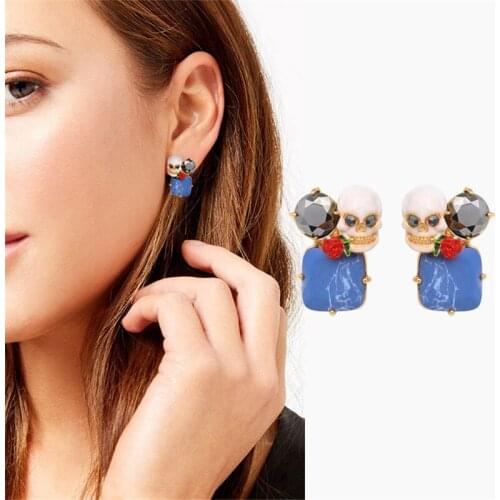 New European and American Fashion Personality and Creative Temperament Enamel Skull Rose Ear Hook Without Pierced Ear Clip