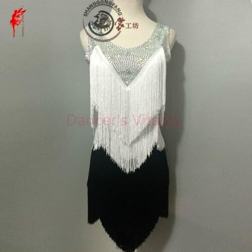 Gilrs latin dance clothing dress tassel stones sleeveless latin dance dress for women latin dance clothes lady dress XXS-6XL