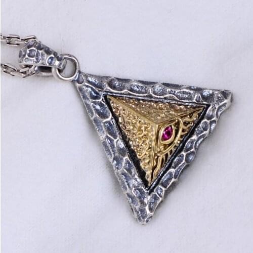 S925 pure Silver Vintage Pendant Triangle Gods Eye Pendant Thai Silver Pendant