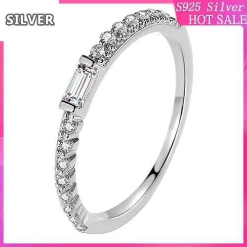 S925 sterling silver natural Rhinestone rectangular analog diamond ladies engagement ring solid wedding diamond rings for women