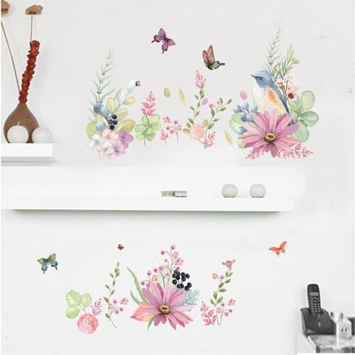 Vivid Beautiful Flowers With Butterfly Wall Stickers For Bedroom Living Room Decoration Natural Wall Mural Art Diy Home Decals