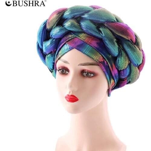 BUSHRA Forehead Double Braid Cap Turban Auto Gele Aso Oke Headtie Nigerian Wedding Wear Turban Head Wraps African Clothing