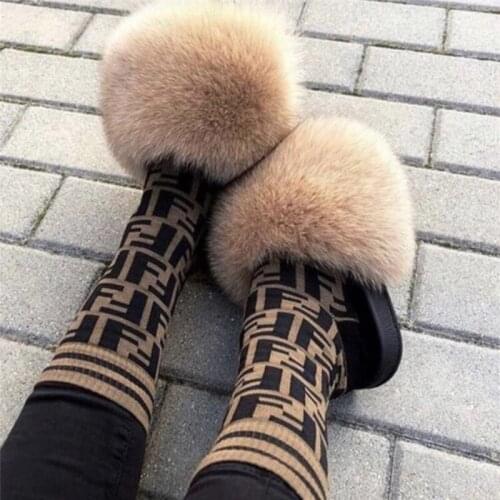 Fur Slides Ladies Winter Pretty Fuzzy Slippers Black Fur Slides Platform Outdoor Sandals Snug Home Flip Flops Women Mules Shoes