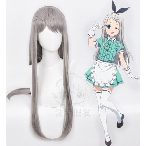 Blend S Burendo Esu Kanzaki Hideri Long Silver Gray Role Play Heat Resistant Cosplay Synthetic Hair Halloween Party + Wig Cap