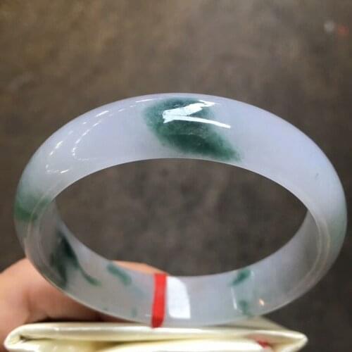 Only One !57.7MM Certified (Grade A)100% Natural Green Jadeite JADE Bracelet Women Bangle