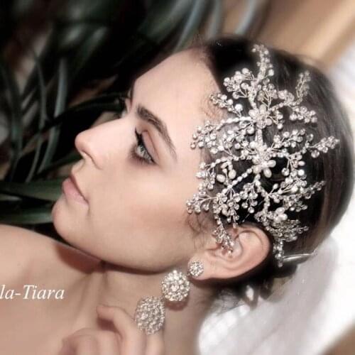 Gorgeous Bridal Headdress Fashion Crystal Pearl Branches&Leaves Headband Handmade Woven Rhinestone Wedding Hair Accessories