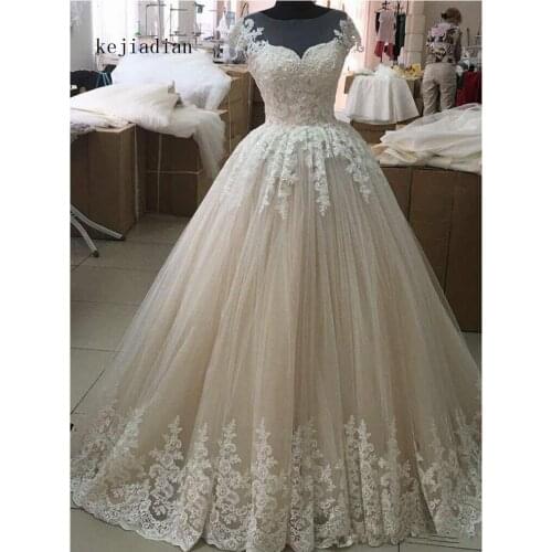 Vestido De Noiva Vintage Elegant cap Sleeve Beaded Ball Gown Luxury Wedding Dresses Bridal Gown lace wedding gown