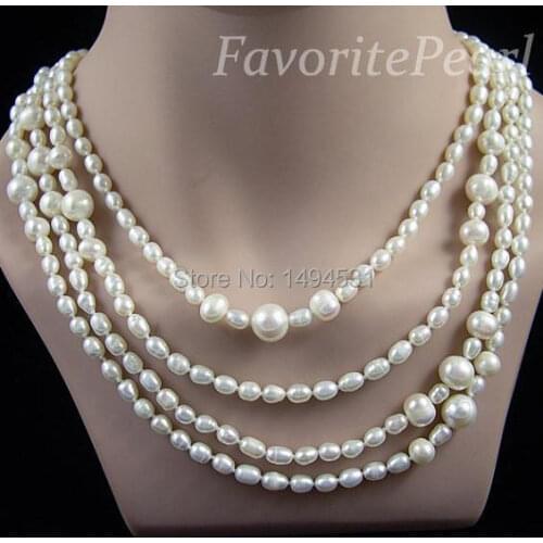 Pearl Necklace - 75 Inches 4.5-9.0mm Rice Shape White Color Freshwater Pearl Long Necklace Perfect Ladys Jewelry -Free Shipping