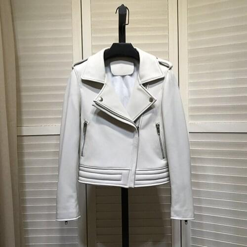 Sheepskin Quality Top Coat Spring Women Genuine Leather Jacket 2021 Motorcycle Jackets Turn-Down Collar Clothes Short Coats