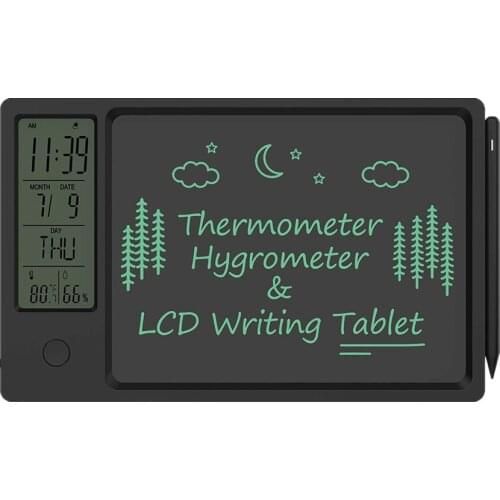 LCD Writing Tablet Kids Drawing Board 9.5 Inch Toy Temperature Humidity Display Pad Electronic Calendar Recharging Adult Gift