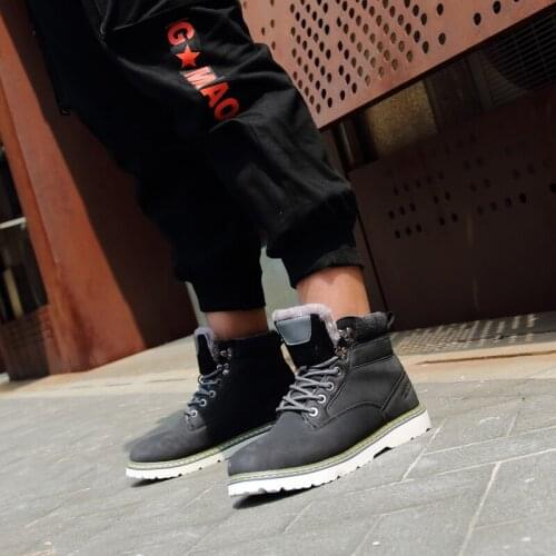 Winter men boots lace up Military Boots Men Leather Keep Warm Fur Ankle Boots Outdoor Fashion Casual Shoes Men snow boots