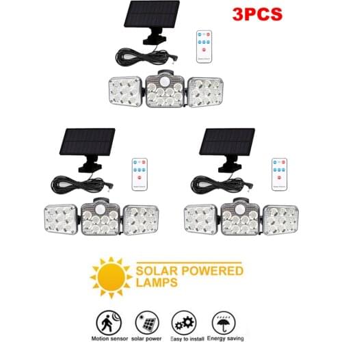 3pcs 138 led remote seperable Bright Solar Light Outdoor 3 Head Motion Sensor 270° Wide Angle Illumination Lamp waterproof 5M ca