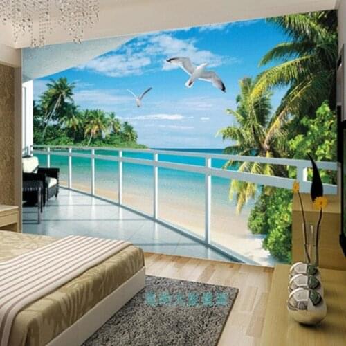 Photo wallpaper 3D wallpaper mural space stereo view balcony Seaview decorating living room TV backdrop mural