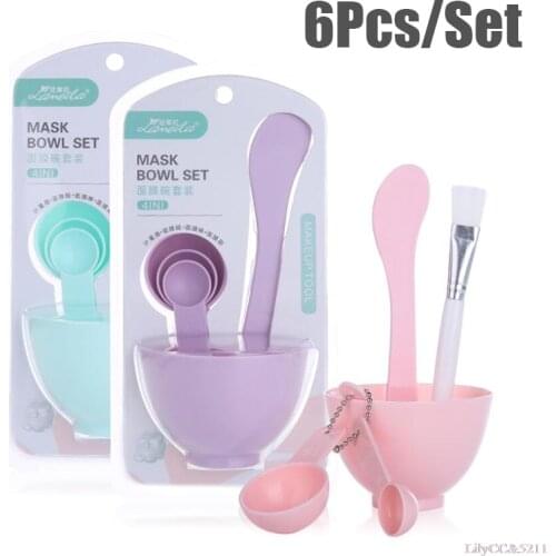 6Pcs DIY Face Mask Mixing Bowl Tools Kit Brush Spoon Stick Facial Skin Care Tool