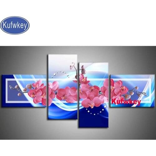 Diy Diamond Embroidery Blue Plum Blossom 4 panel Flowers Still Life 5d Diamond Painting Full Square Round Diamond Art