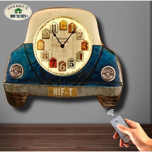 American Retro Car Head LED Lamp Wall Clock Silent Children Room Pendant Wall Clocks Wall Decorations Living Room Wall Ornament