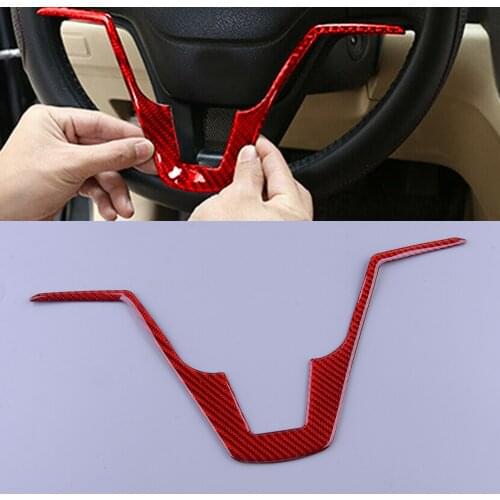 Car Carbon Fiber Red Steering Wheel Trim Panel Strip Cover Fit for Honda CR-V 2007 2008 2009 2010 2011 Decoration