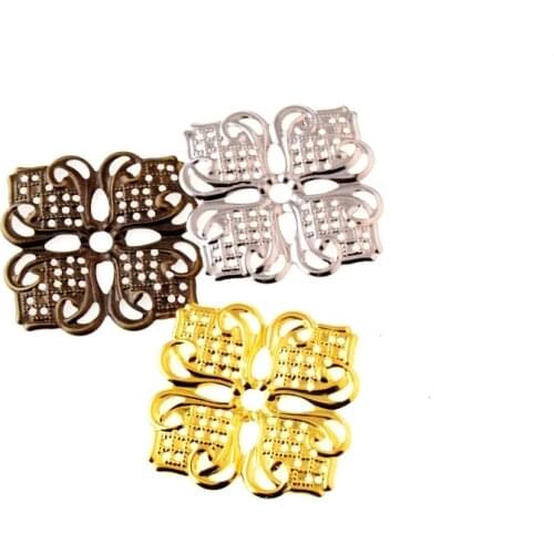 Free shipping 50Pcs Filigree Square Flower Wraps Connectors Metal Crafts Gift Decoration DIY 35x35mm