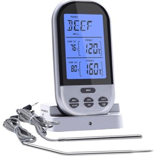 Upgraded Wireless Dual Probe Temperature Gauge Barbecue Grill Meat Thermometer Household Kitchen Digital LED Display BBQ Tool