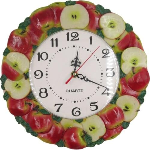 Hankroi Silent Non-ticking Wall Clock 12 inches Diameter Resin 3D Hand Painted Apple Frame Wall Clock Living Room Decoration