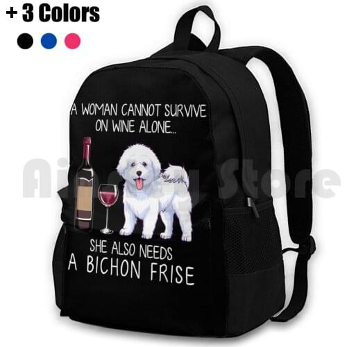 Bichon Frise And Wine Funny Dog Outdoor Hiking Backpack Waterproof Camping Travel Dog Dog Mom Funny Dog Dog And Wine Doggy