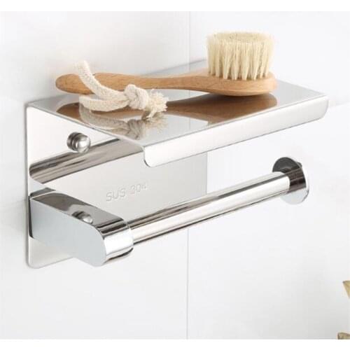 Stainless Steel Paper Holder Bathroom Toilet Tissue Holder Wall Mounted Single Roll Paper Holders drill or no drill style
