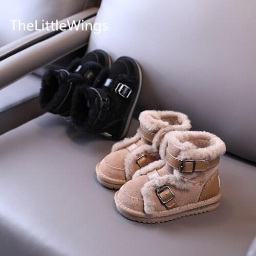 Childrens snow boots winter 2021 new genuine leather girls cotton shoes 1-2-3-15 years old keep warm outdoor Boys school boots