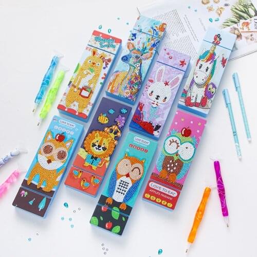 DIY Special Shaped Diamond Painting Pencil Case 2 Grids Stationery Storage Box Jewelry Box Animal Diamond Embroide Kids Gift