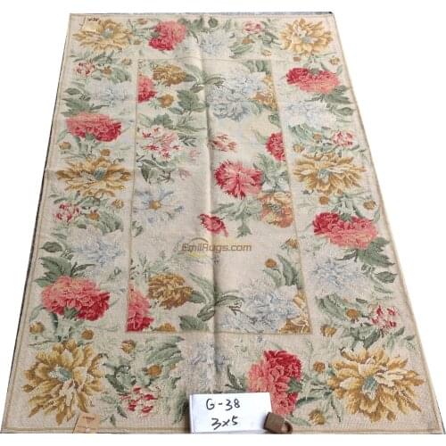 French Regional Rug With Large Needle Point Vintage Wool Needlepoint Floral Carpet Home Decore Luxury