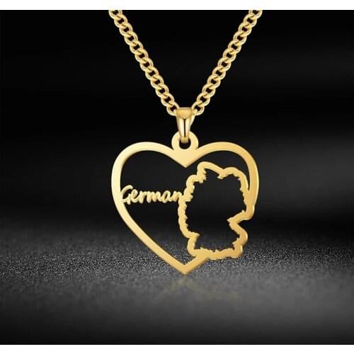 HUHUI Custom Germany Map Necklace With Heart Personalized Name Hollow Pendant Stainless Steel Unisex Jewelry Anniversary Gift