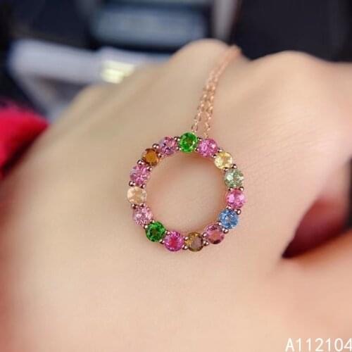 KJJEAXCMY fine jewelry 925 pure silver inlaid natural tourmaline women classic fashion round gem Pendant Necklace support detect