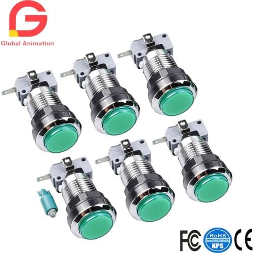 6 Pcs/lots chrome Illuminated Arcade Button with 5V LED Lamp & Microswitch for Arcade Fighting Games Projects,Mame Game Projects