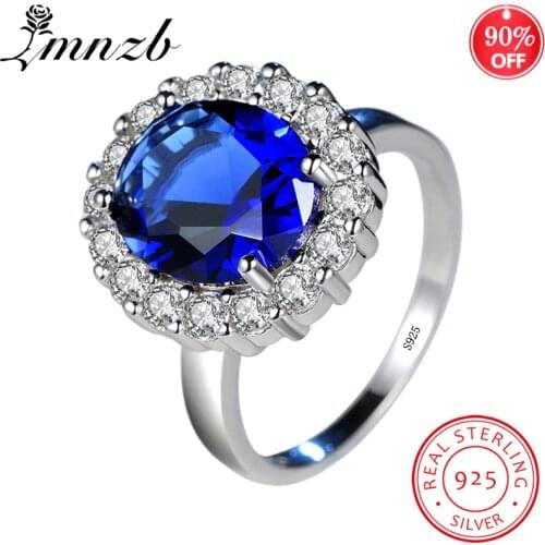 LMNZB Princess Diana William Kate Blue CZ Zircon Engagement Rings for Women 925 Sterling Silver Wedding Ring Jewelry Gift LR234