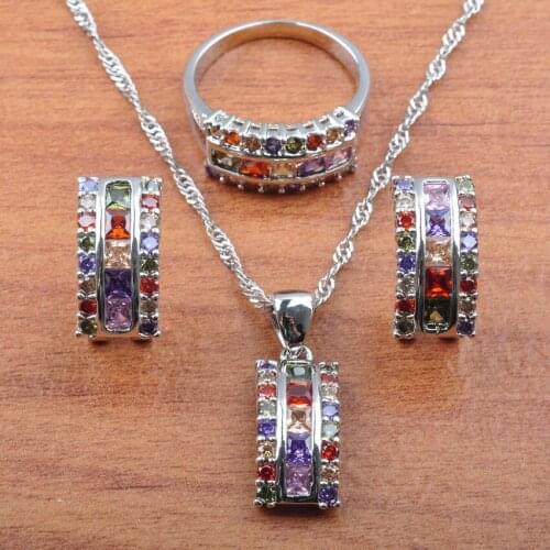 Fashion For Women Multicolor Cubic Zircon Jewelry Set Earrings Necklace Pendant Ring Dubai Wedding Jewelry 2020 New JS0142