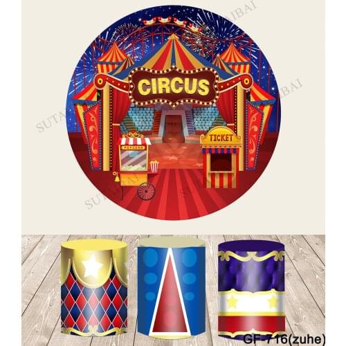 Red Circus Birthday Party Round Backdrop Cover Kids Curtain Banner Polyester Circle Background Cake Table Cover