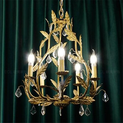 American crystal branch chandeliers lights retro bedroom iron leaf deco lamps living room study French princess hanging fixtures
