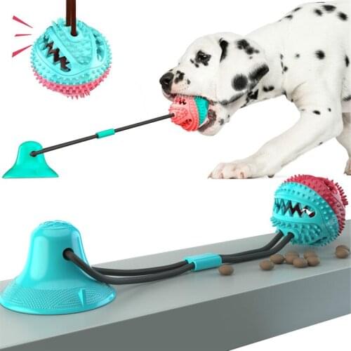 Multifunctional Pet Dog Push Ball Toys Suction Cup Rope Dog Interactive Play Toy Rubber Dog Teeth Cleaning Bite Chew Toys Ball