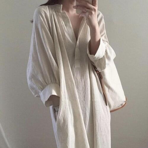 Fashion Thin Loose Look Thin Dress Women Minimalism Pleated Three-quarter Sleeve Split Bottoming Casual All-match Student Dress